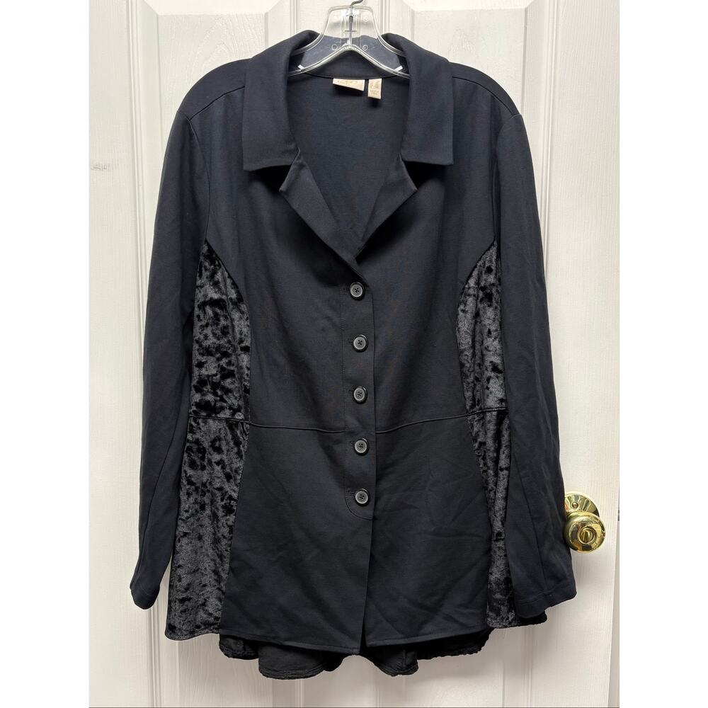 LOGO Lavish Jacket Black Blazer Velour Panels Swing Women’s Size 1X Stretch